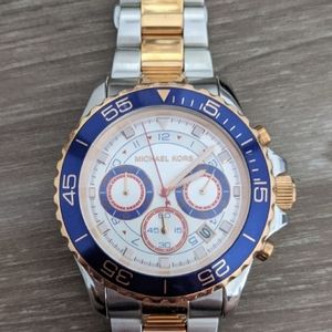 Michael Kors Silver & Rose Gold Chronograph Watch